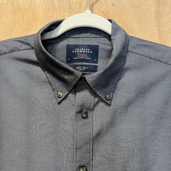 Charles Trywhitt Weekend Dress Button Down Shirt Charcoal Slim Fit Size Large - Picture 3 of 7